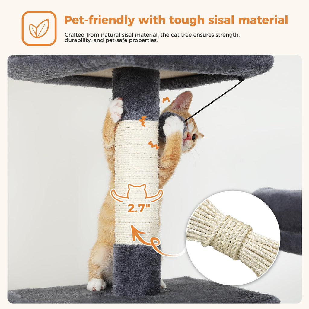 70 Inches Tall Dark Gray Cat Tree with 2 Condos C676