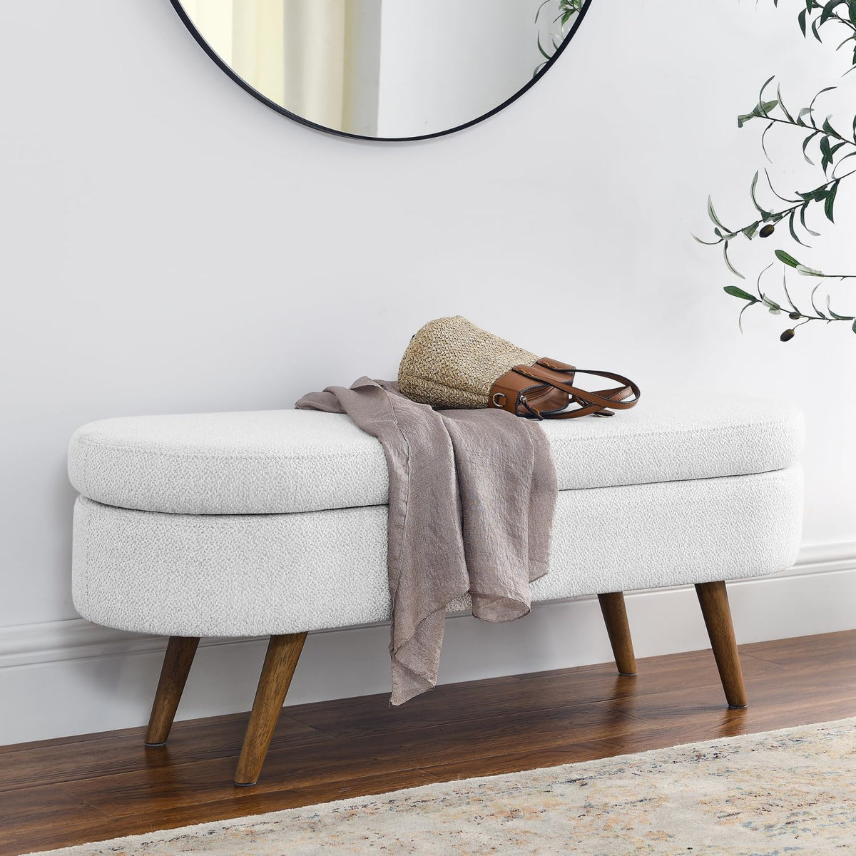 Oval Storage Bench with Rubber Wood Legs O2321