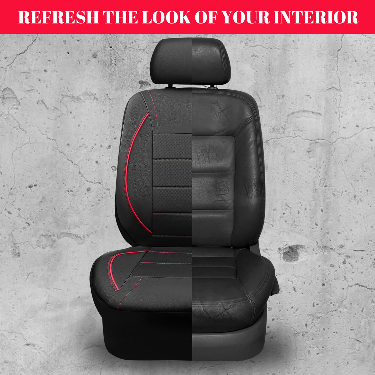 Black Red Faux Leather Front Seat Covers P9498