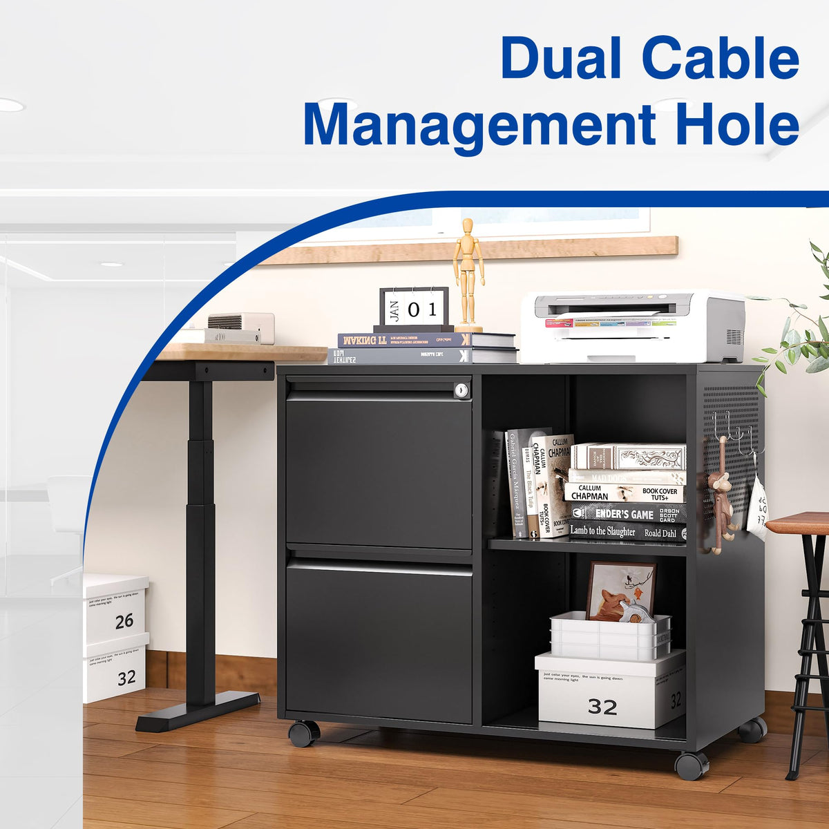Black 2-Drawer Mobile File Cabinet with Lock M88537