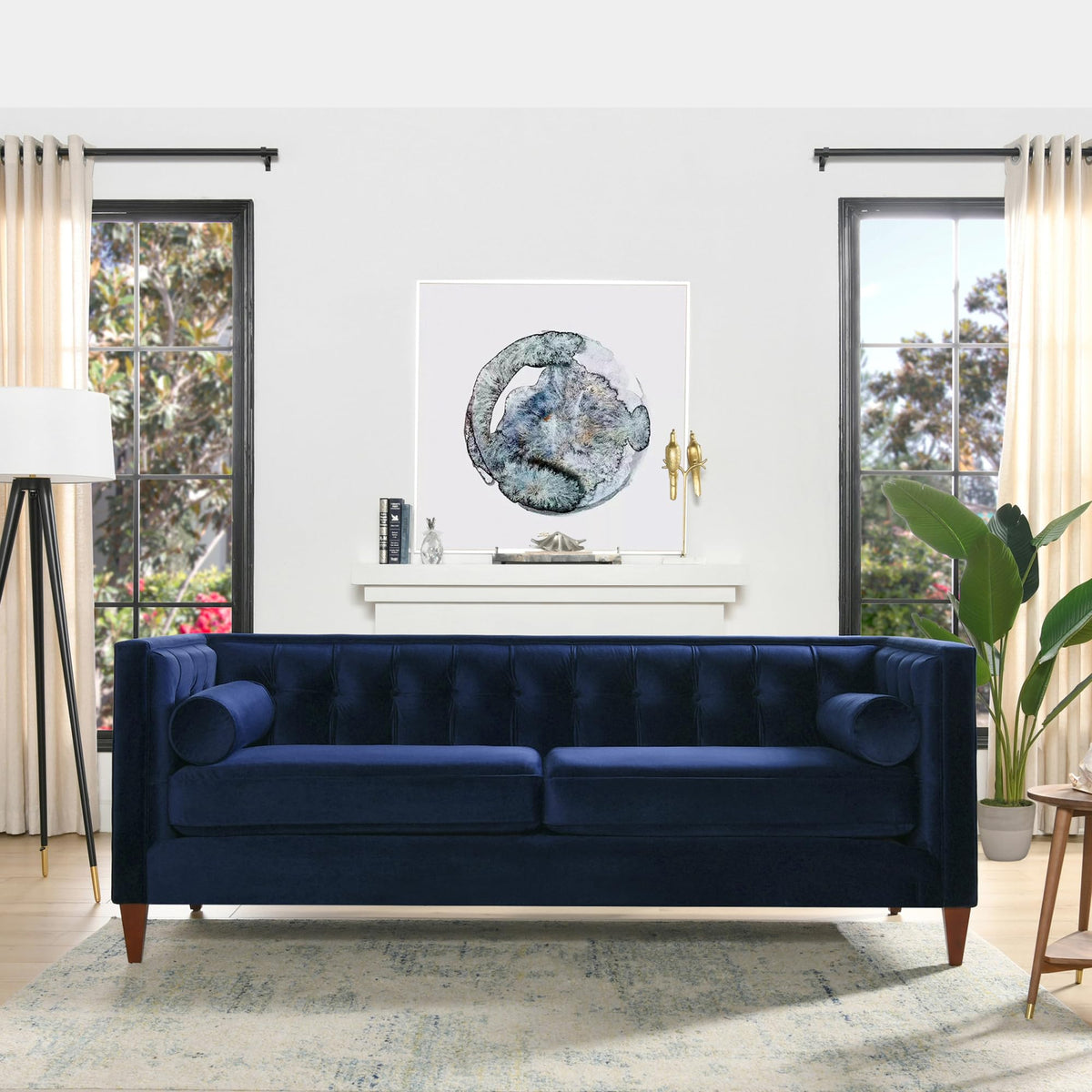 Navy Blue Velvet Tufted Sofa N744
