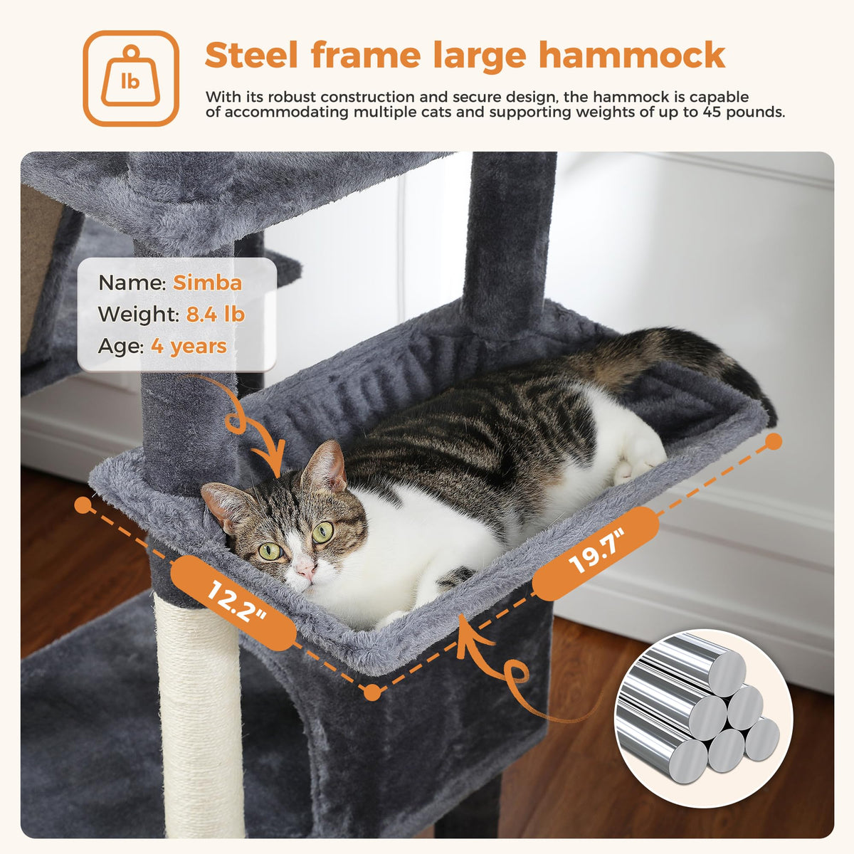 70 Inches Tall Dark Gray Cat Tree with 2 Condos C676