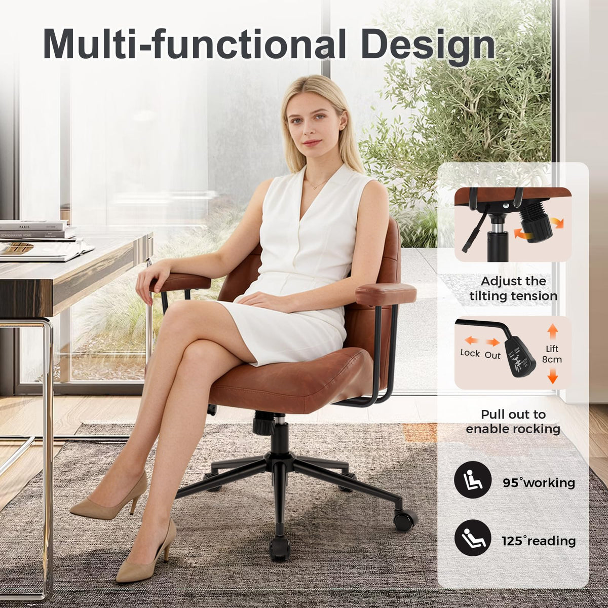 Leather Home Office Chair with Removable Armrests N83163