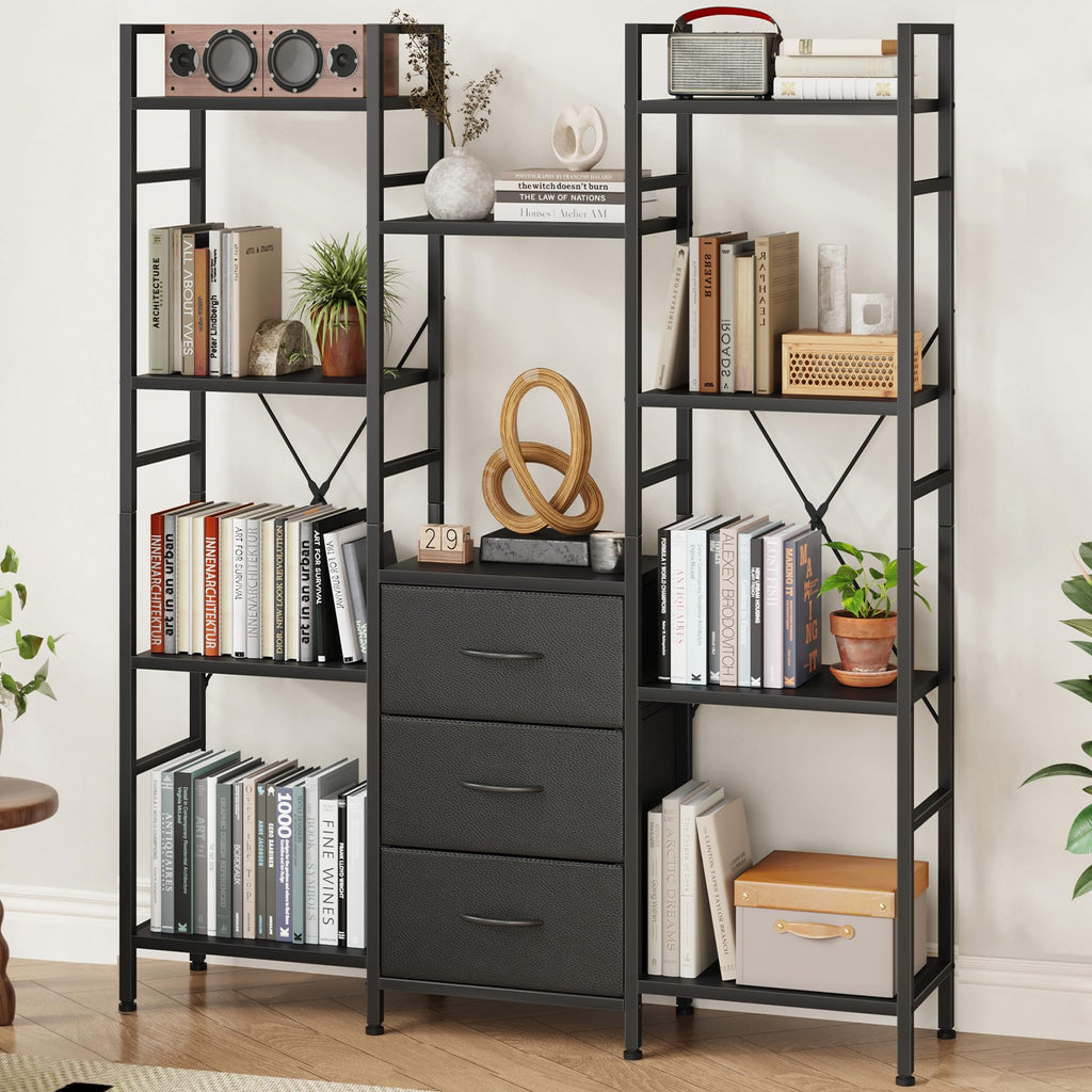 Black 4-Tier Bookshelf with 3 Fabric Drawers V962035