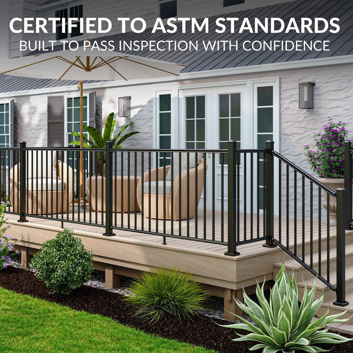 3 Pack Aluminum Porch and Deck Railing Kit with 4 Post A579