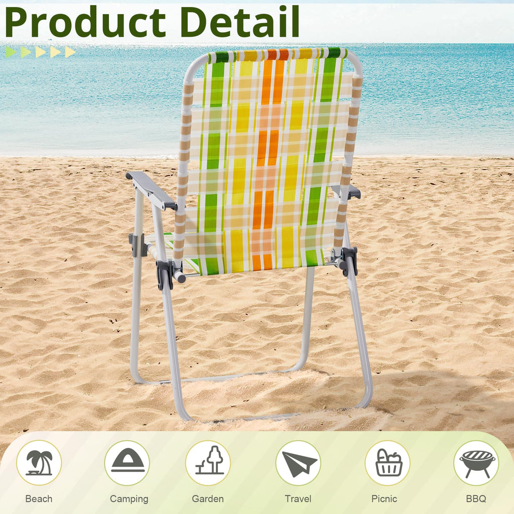 Set of 2 Webbed Folding Beach Chairs Yellow & Green V881