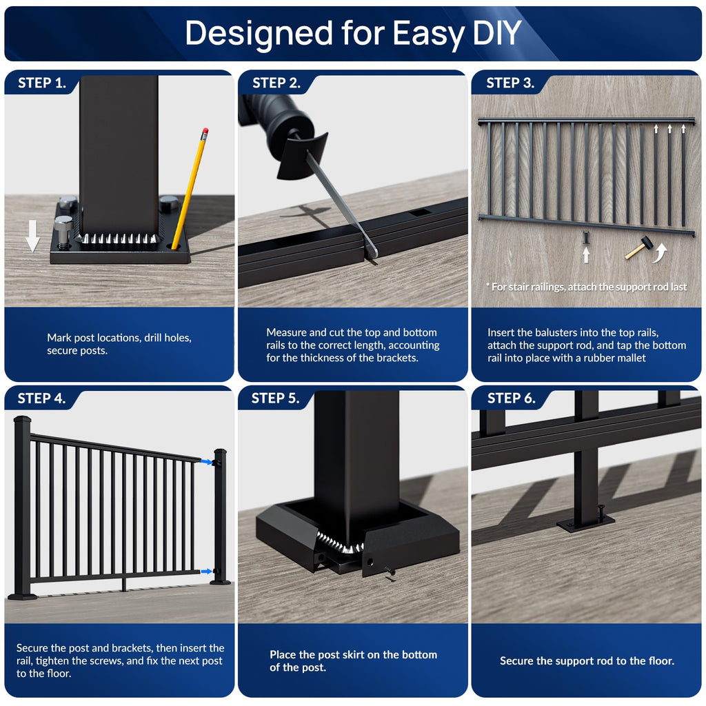 3 Pack Aluminum Porch and Deck Railing Kit with 4 Post A579