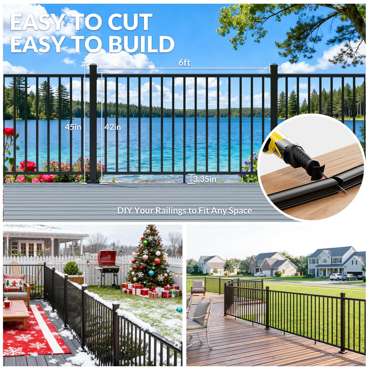 3 Pack Aluminum Porch and Deck Railing Kit with 4 Post A579