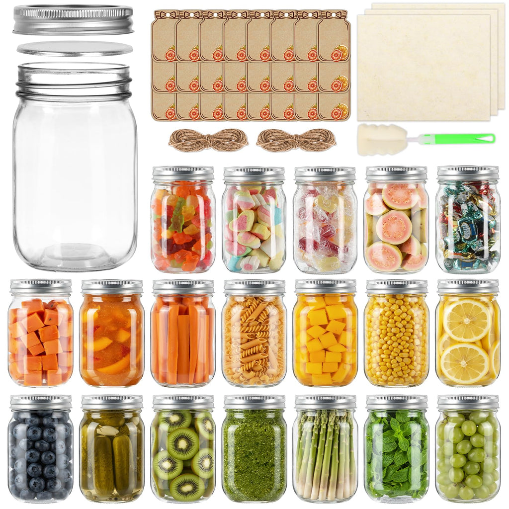 12 oz Mason Jars with Lids 20 Pack K53448