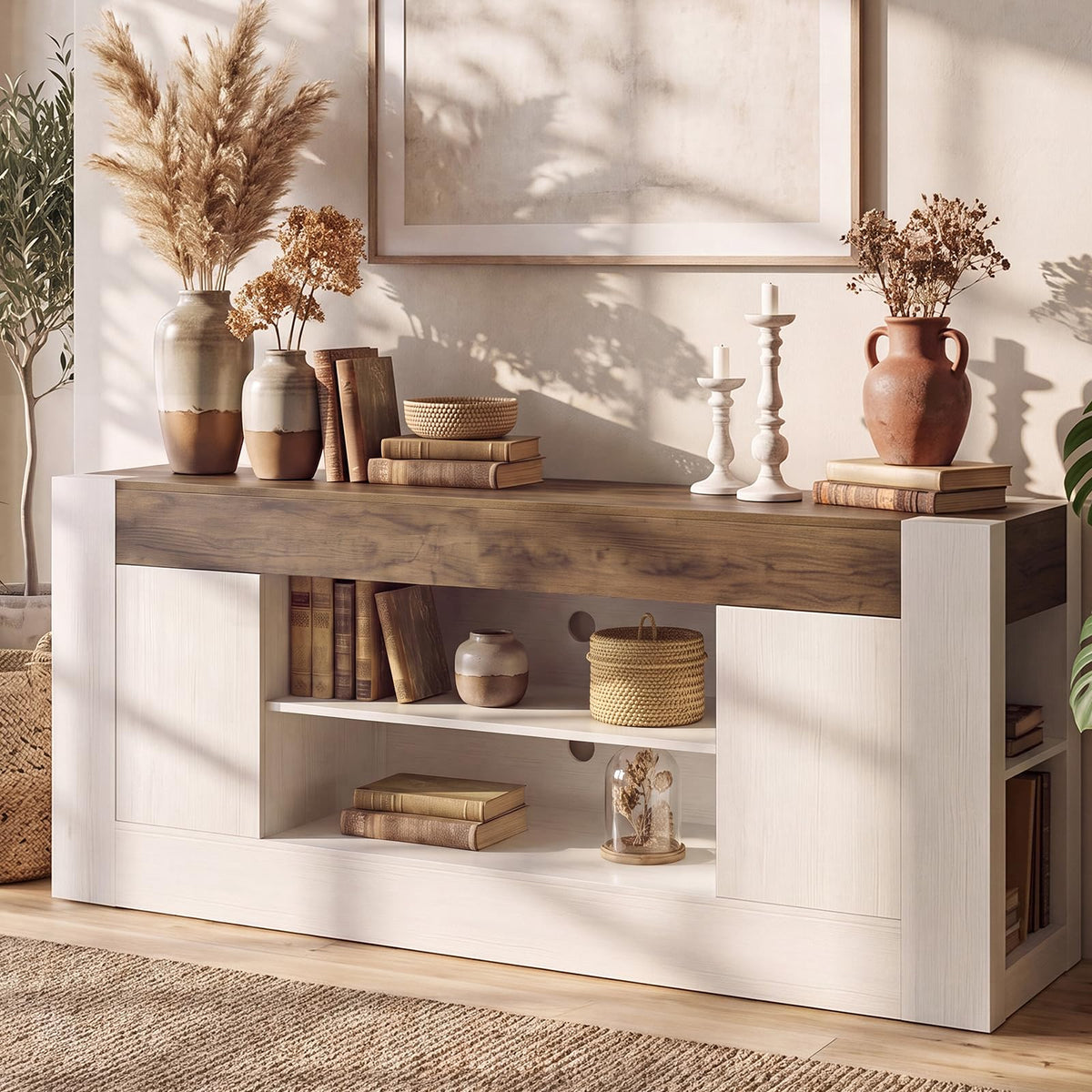 White TV Stand with Storage D22452