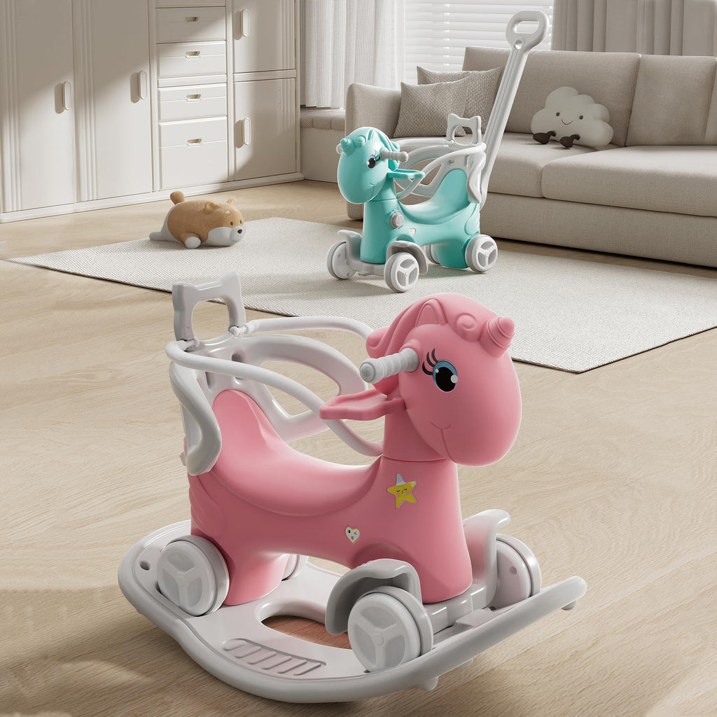 4 in 1 Rocking Horse with Push Handle and Balance Board Y42696