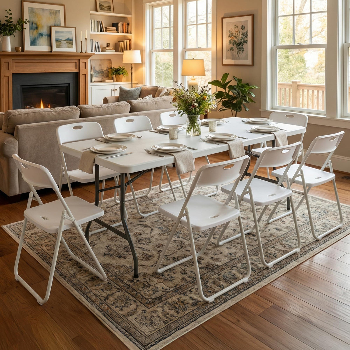 8FT Foldable Table Set with 10 Pack Plastic Folding Chairs L7640