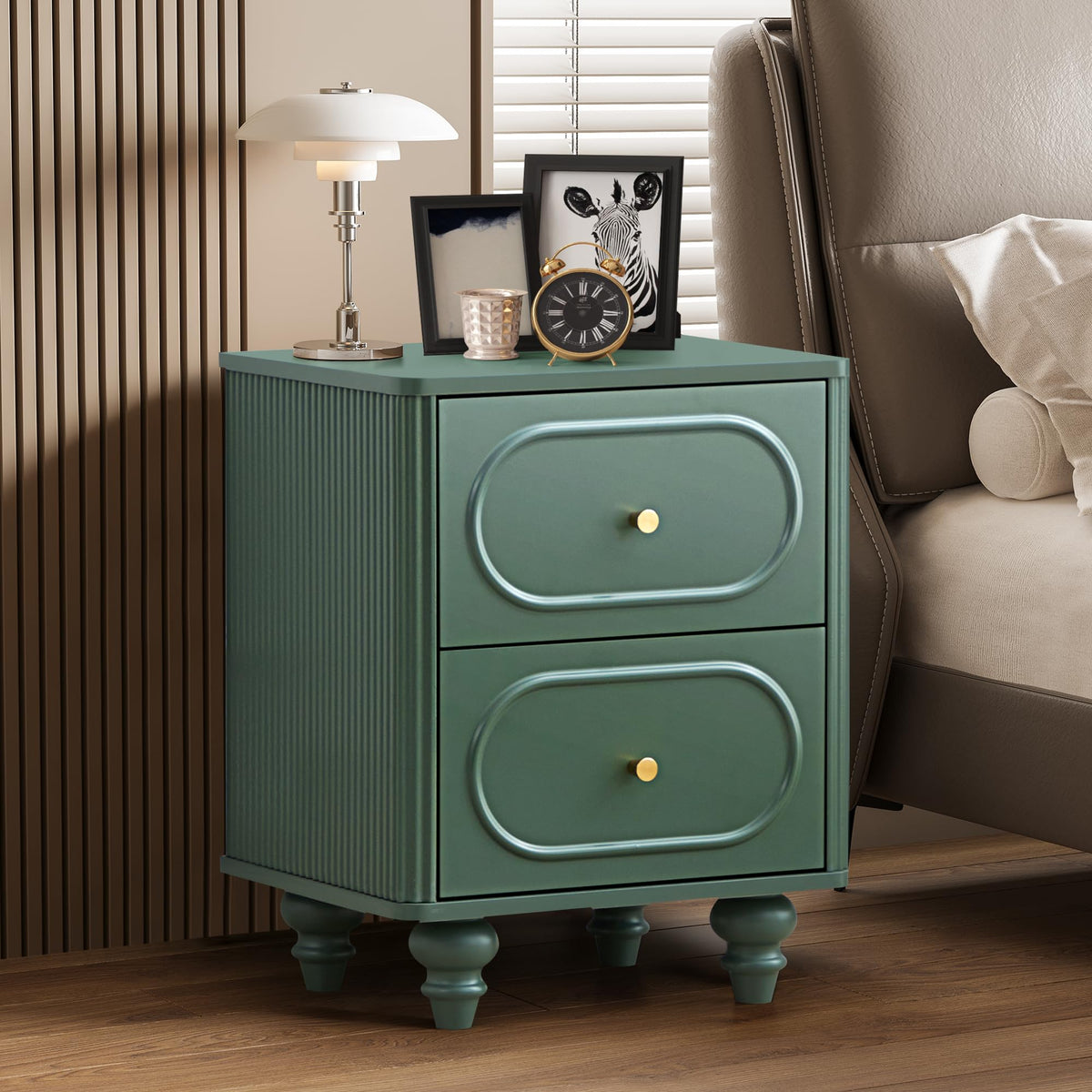 2 Drawer Fluted Nightstand Set of 2 Green L47925