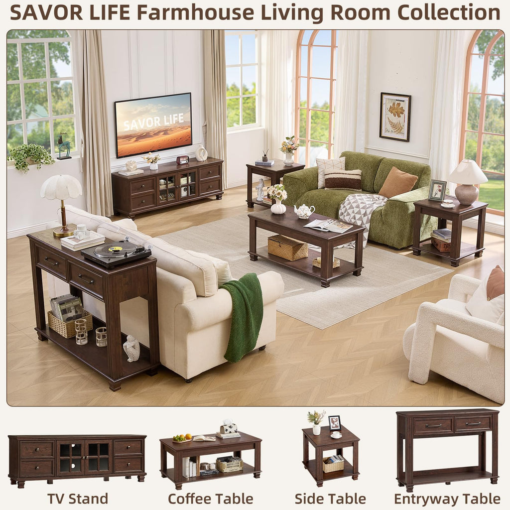 Farmhouse TV Stand with Glass Doors C71561