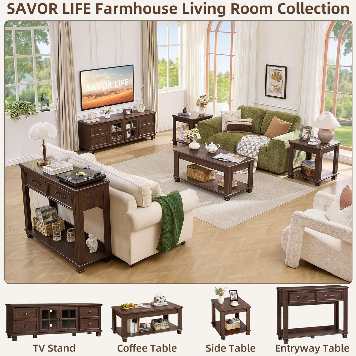 Farmhouse TV Stand with Glass Doors C71561