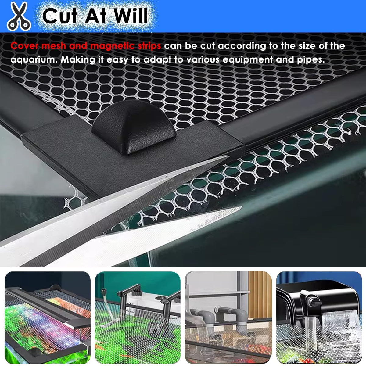 Fish Tank Top Cover Anti-Jumping Net with Magnetic Edges E39372