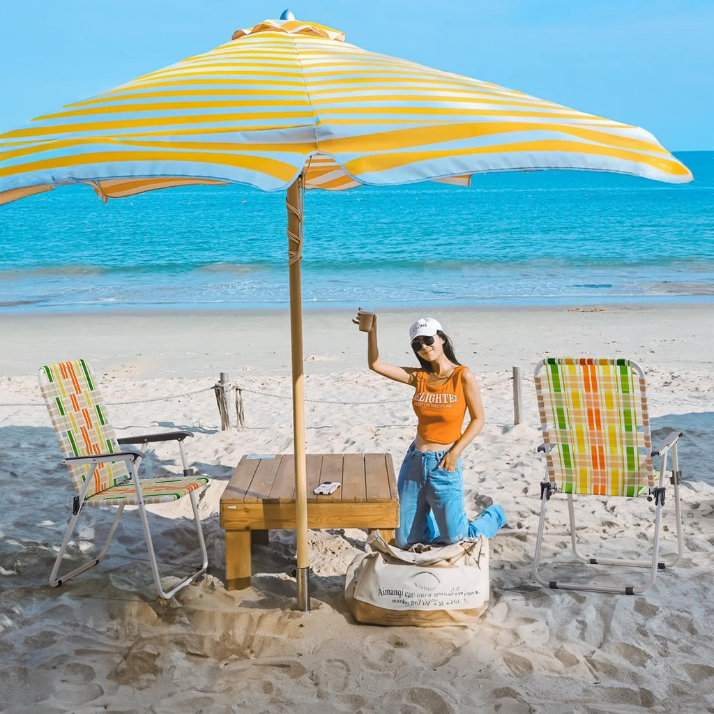 Set of 2 Webbed Folding Beach Chairs Yellow & Green V881