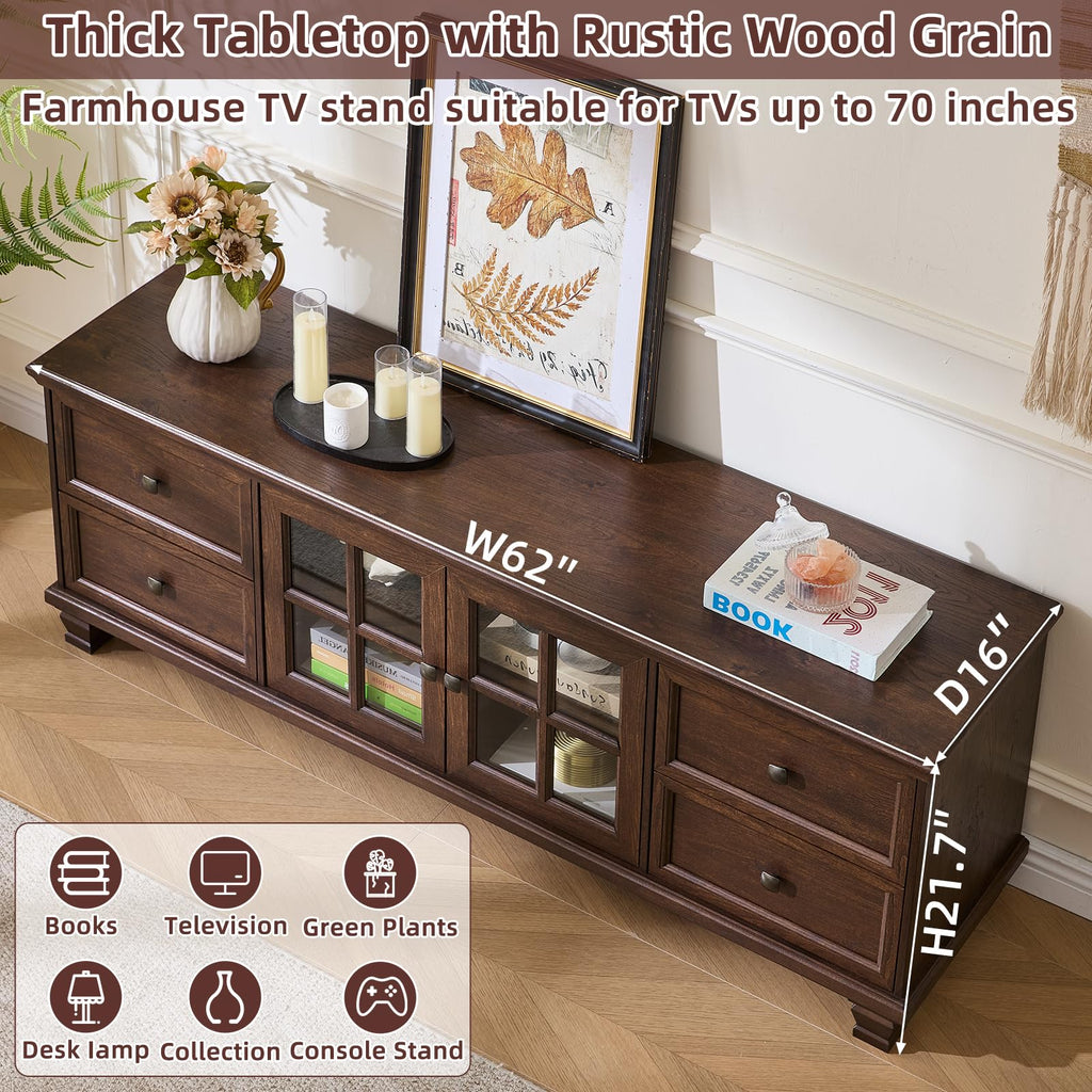 Farmhouse TV Stand with Glass Doors C71561