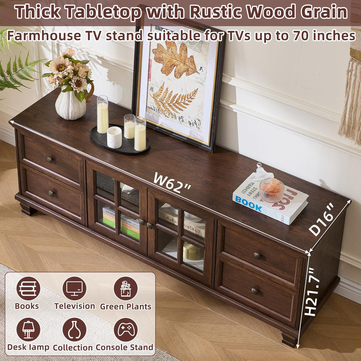 Farmhouse TV Stand with Glass Doors C71561