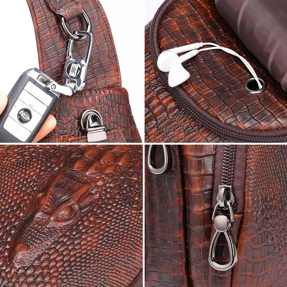 Crocodile Leather Sling Bag with Leather Strap O8337