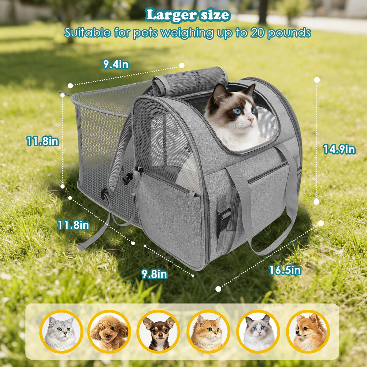 Cat Backpack Carrier, 16.5" Extra Wide Expandable Large Pet Carrier E471427