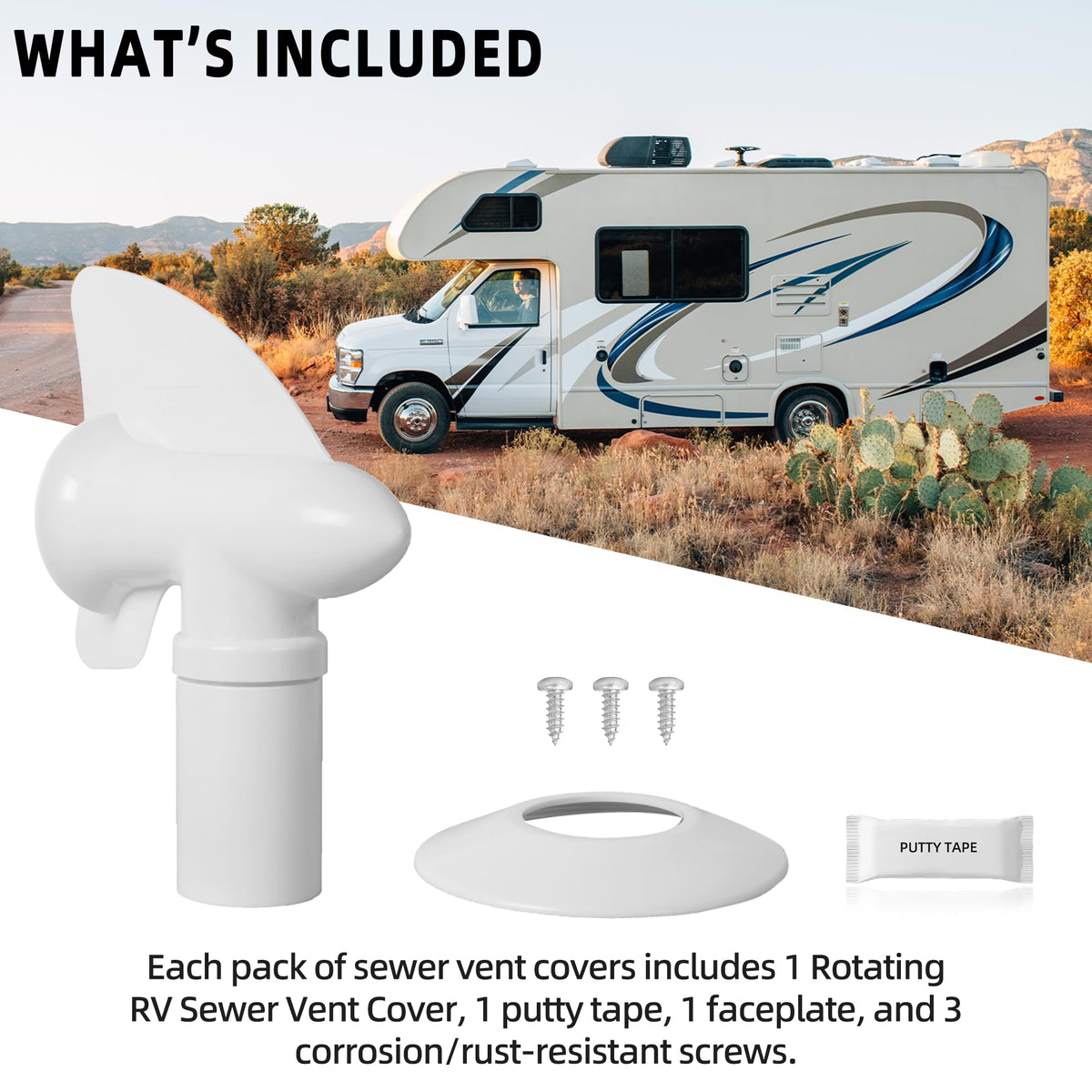 White RV Rotating Sewer Plumbing Vent Cover X86821