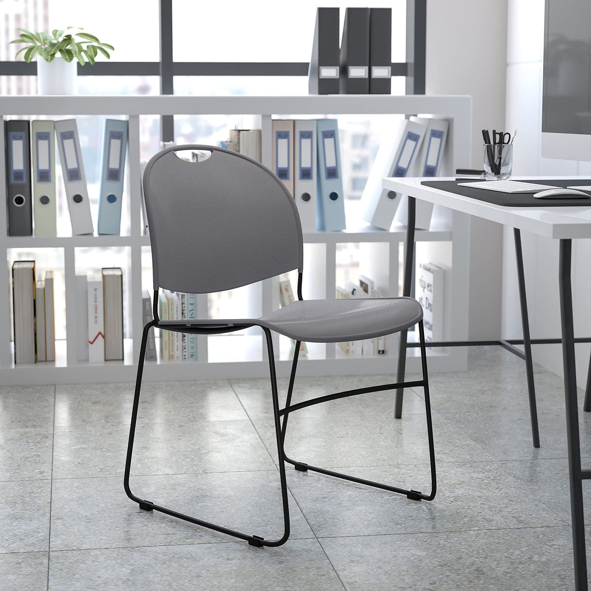 Gray 4 Pack Stack Chair with Black Frame N123