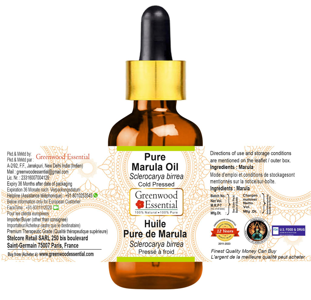 Pure Marula Oil with Glass Dropper Cold Pressed 30ml I8556