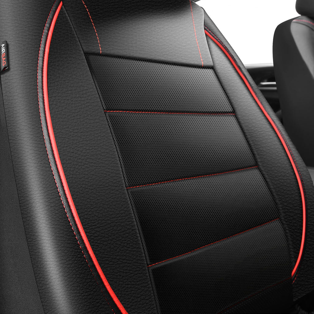 Black Red Faux Leather Front Seat Covers P9498