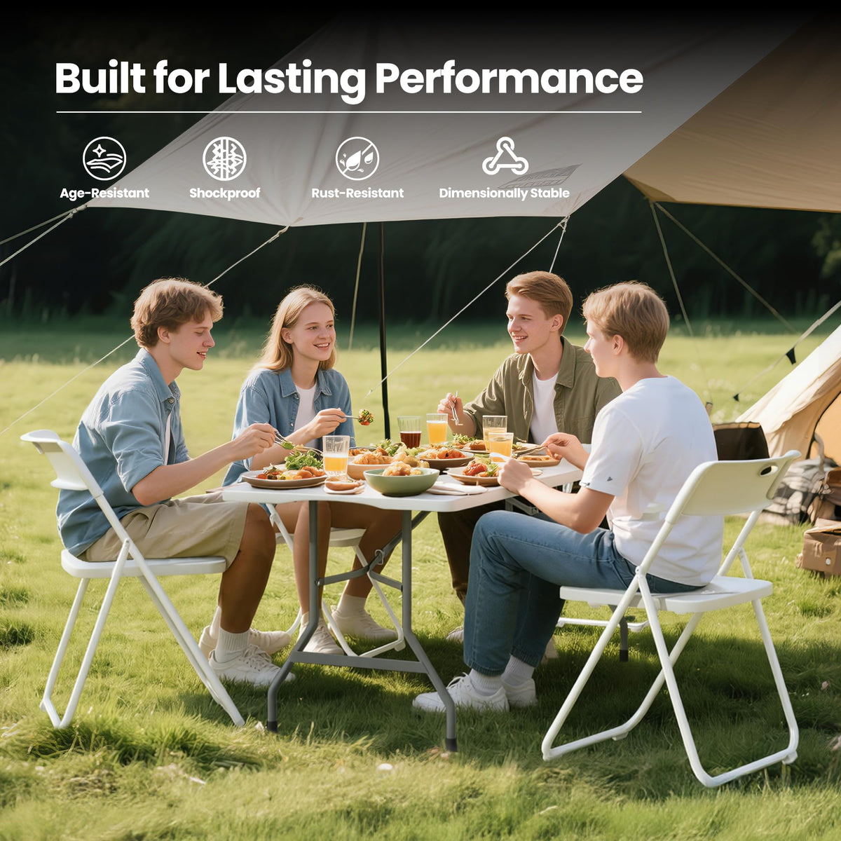 8FT Foldable Table Set with 10 Pack Plastic Folding Chairs L7640