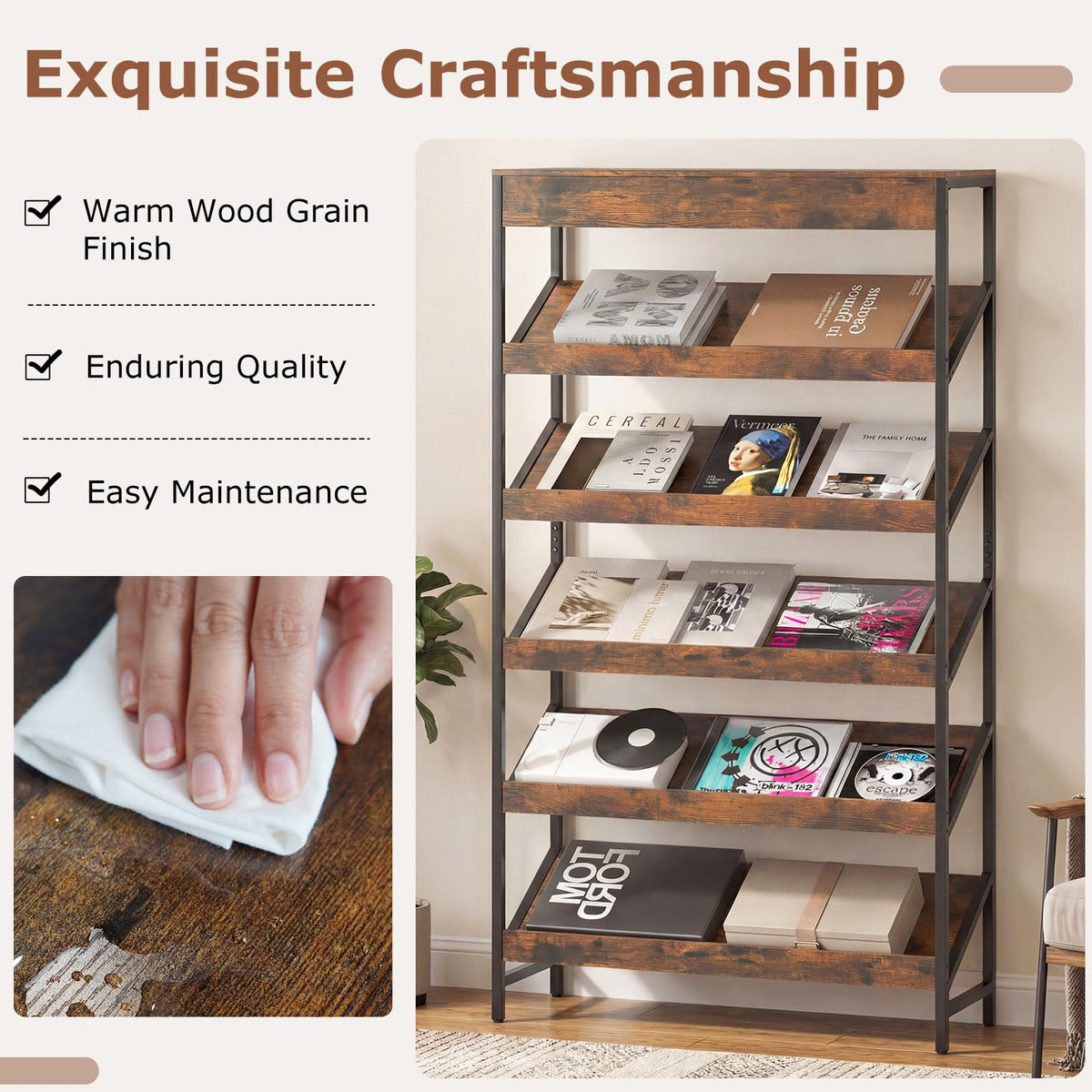 6-Tier Tall Freestanding Bookshelf with Angled Shelves F665