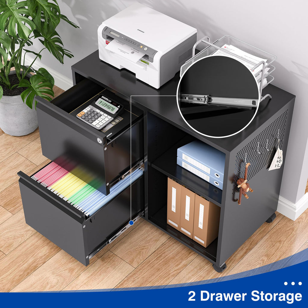 Black 2-Drawer Mobile File Cabinet with Lock M88537