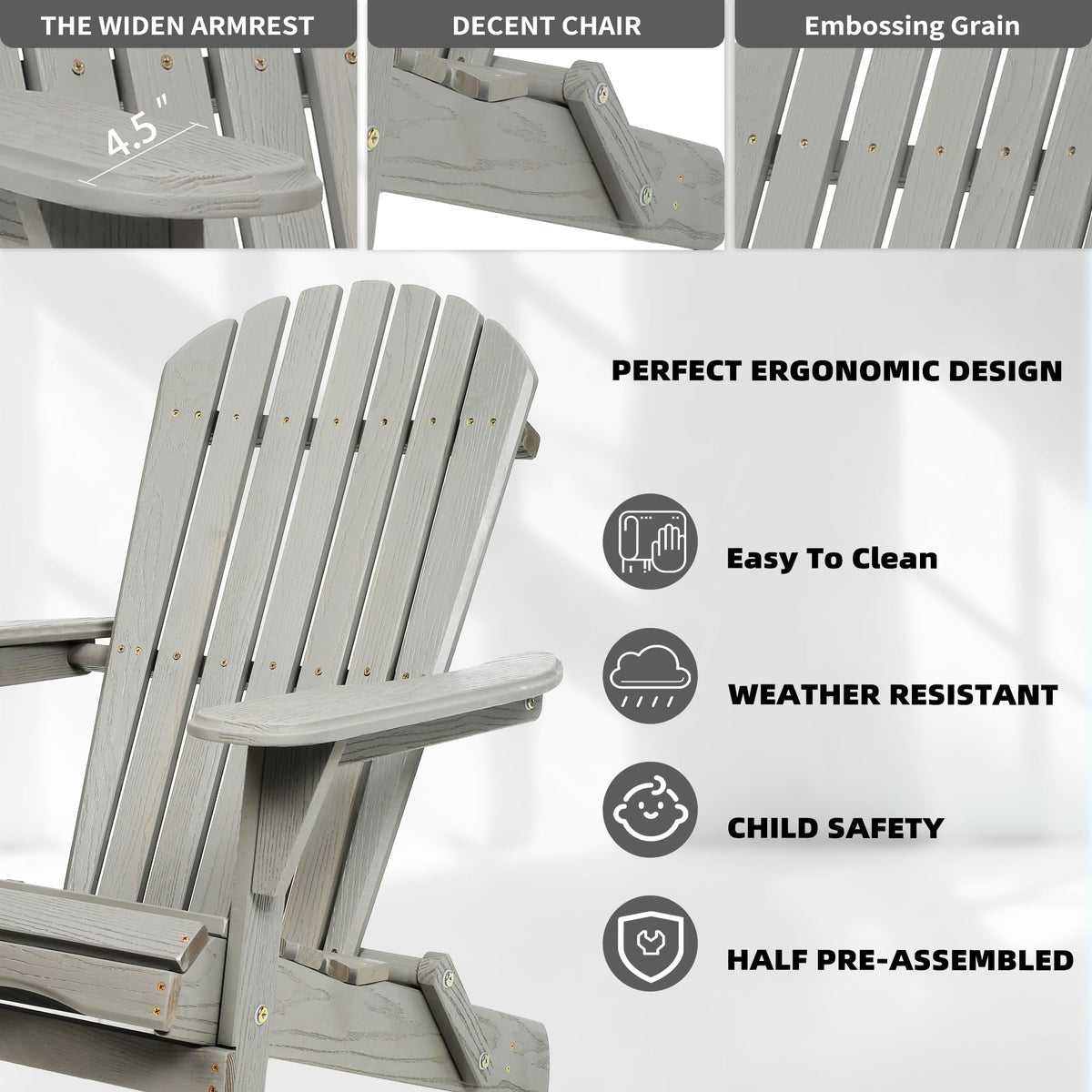 Folding Adirondack Chair Set of 2 Solid Cedar Wood Gray Z9243