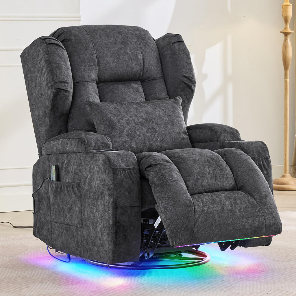 Velvet Gray Swivel Rocker Recliner with Massage and Heat Z2865