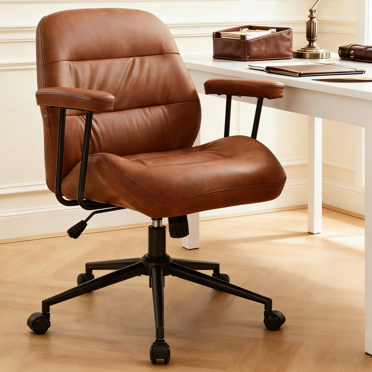 Leather Home Office Chair with Removable Armrests N83163