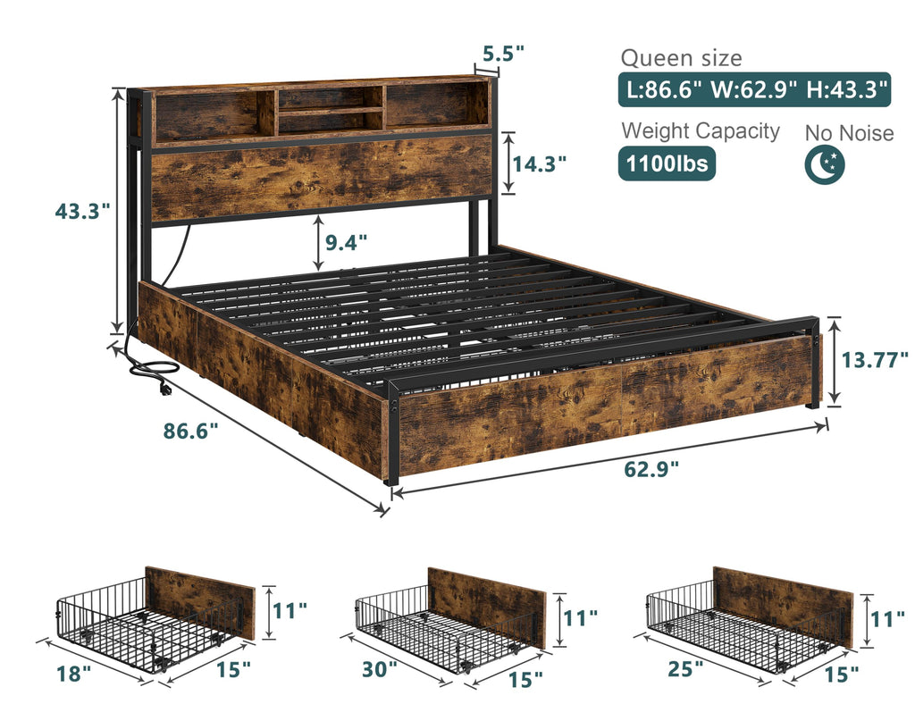 Queen Bed Frame with 6 Storage Drawers K52310