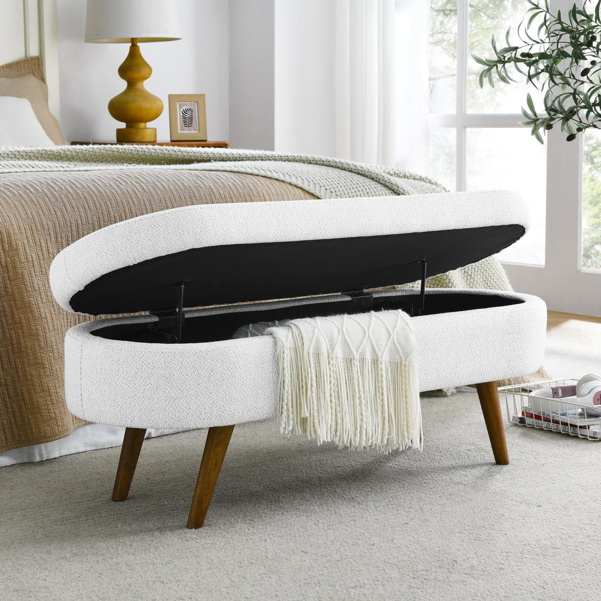 Oval Storage Bench with Rubber Wood Legs O2321