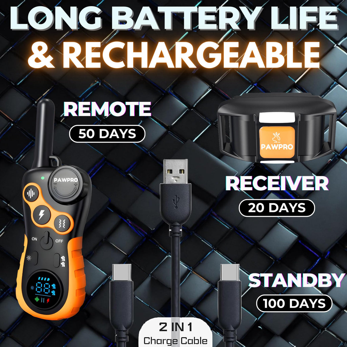 Dog Shock Collar with Remote, 4-Mile Range, Waterproof Rechargeable X97944