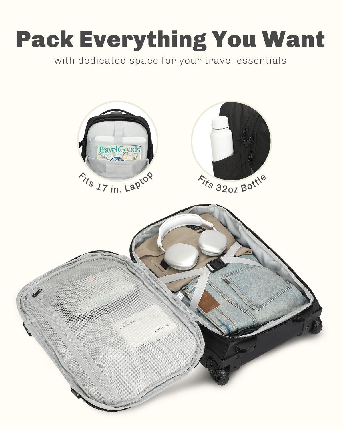 Rolling Backpack with Wheels 43L Jet Black C539541