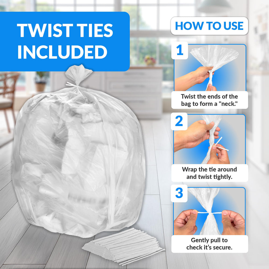 Clear Trash Bags with Twist Ties 250 Count Heavy Duty L7618
