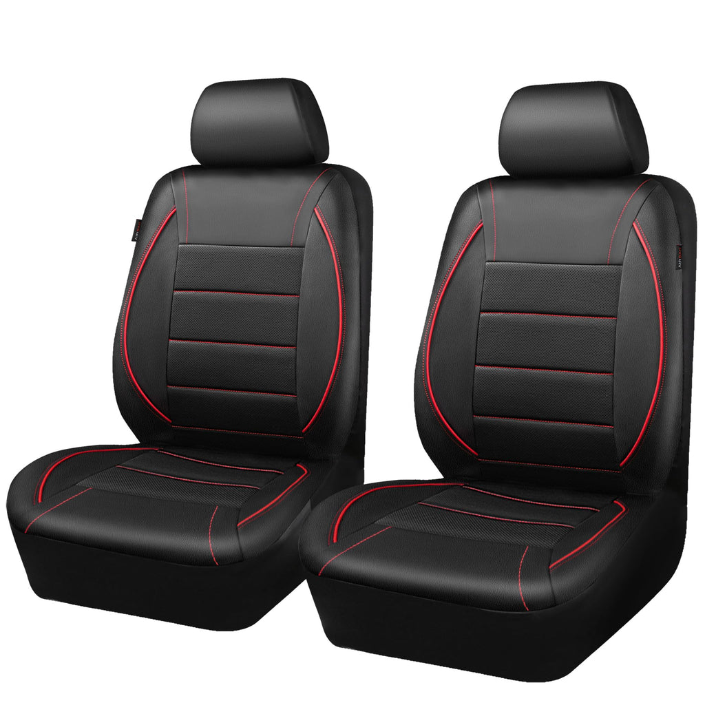 Black Red Faux Leather Front Seat Covers P9498