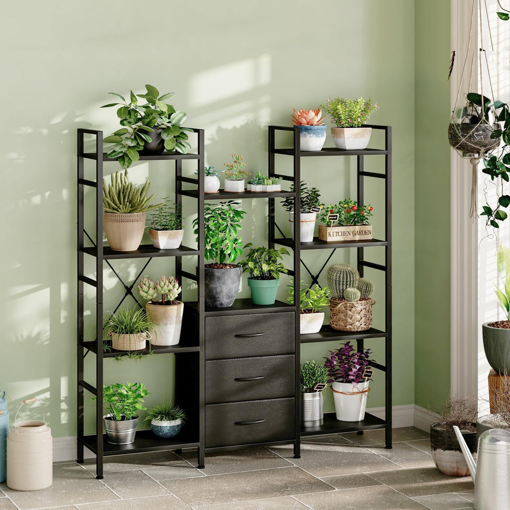 Black 4-Tier Bookshelf with 3 Fabric Drawers V962035