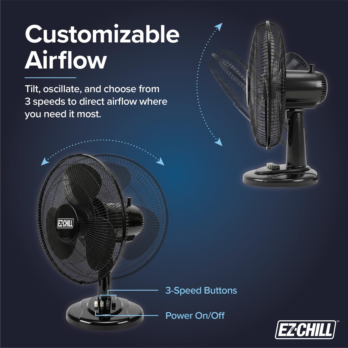 16" 3-Speed Oscillating Table Fan Black A1498
