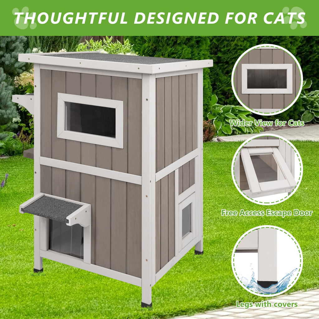 2 Story Weatherproof Wooden Outdoor Cat House M547