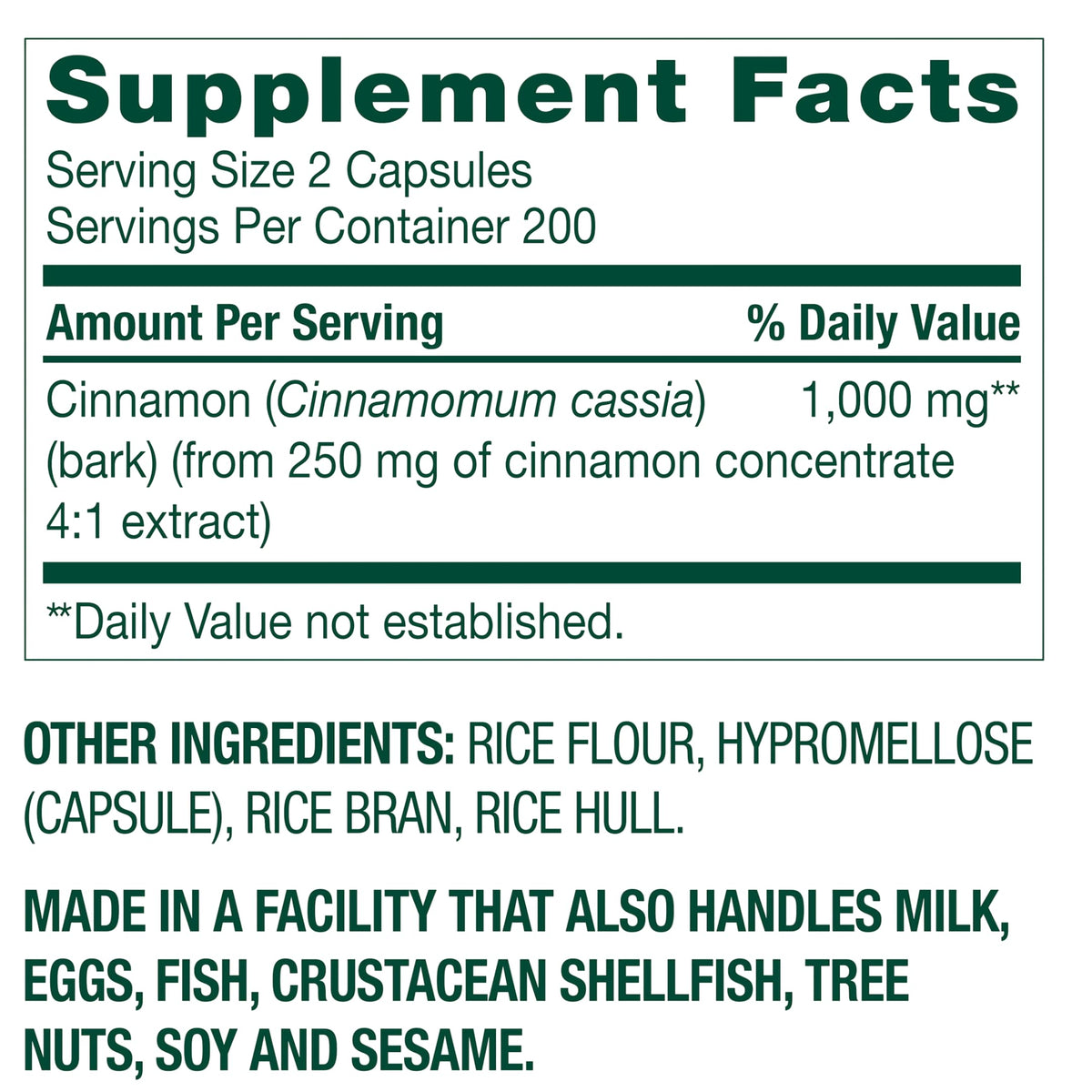 Cinnamon Extract Capsules 400 Count N31876