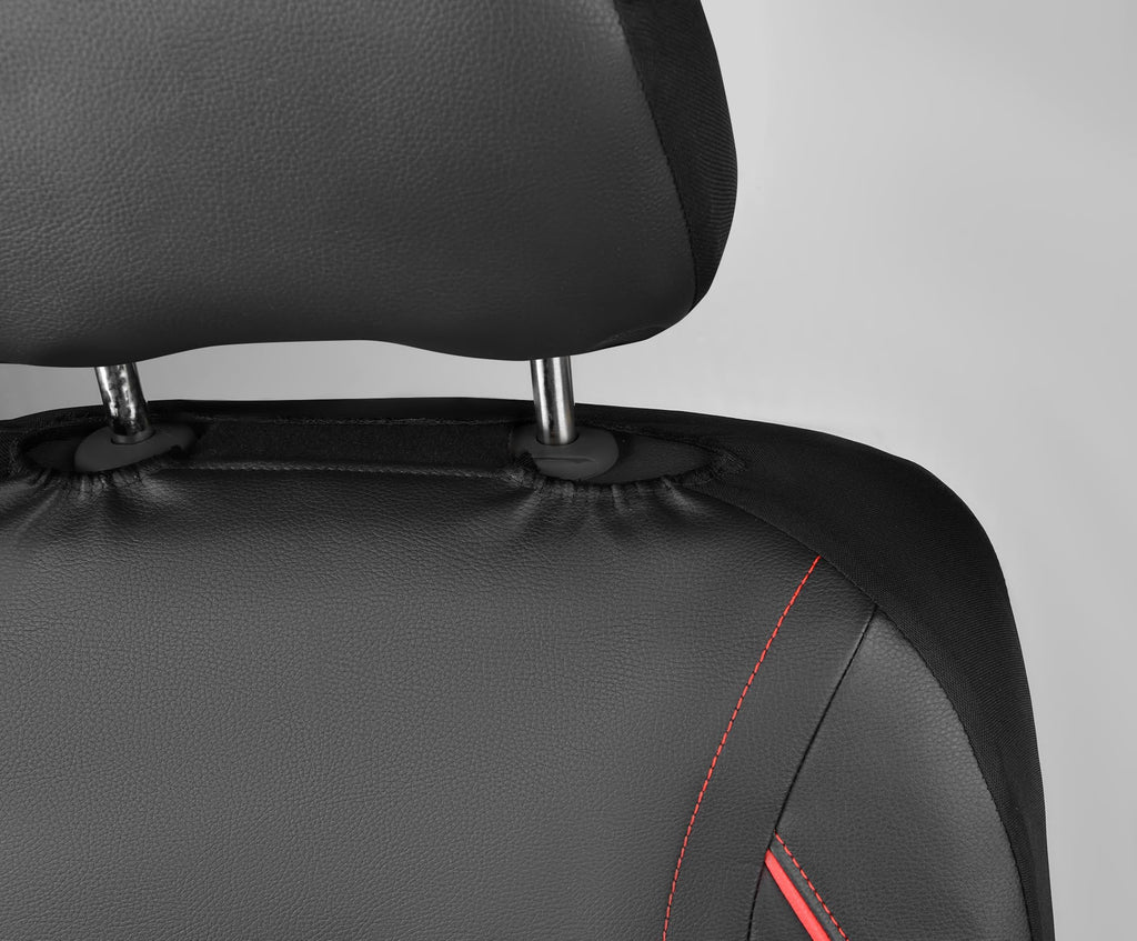 Black Red Faux Leather Front Seat Covers P9498