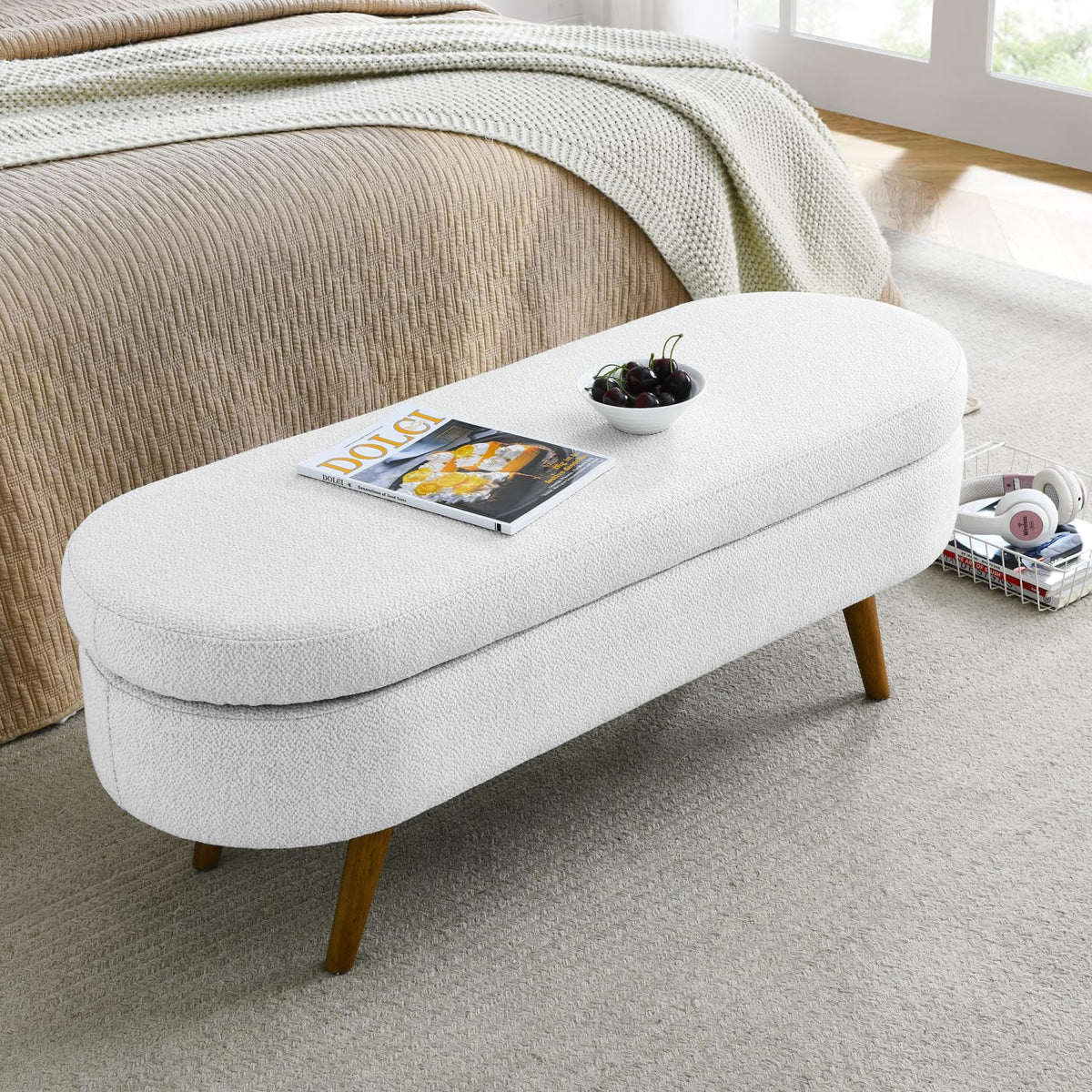 Oval Storage Bench with Rubber Wood Legs O2321
