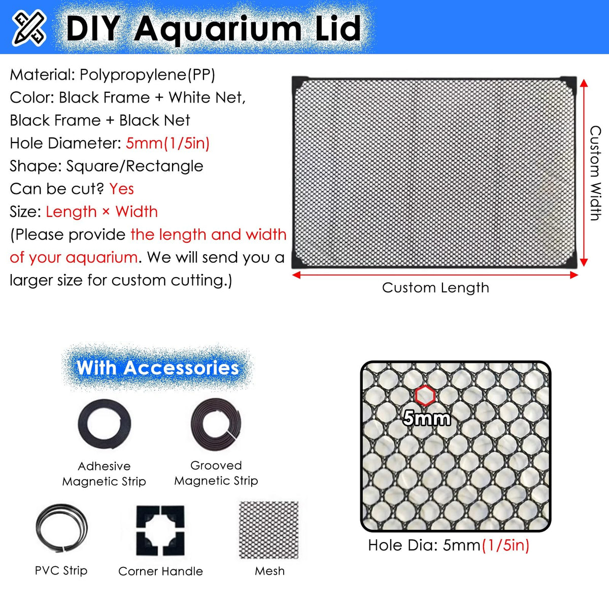 Fish Tank Top Cover Anti-Jumping Net with Magnetic Edges E39372