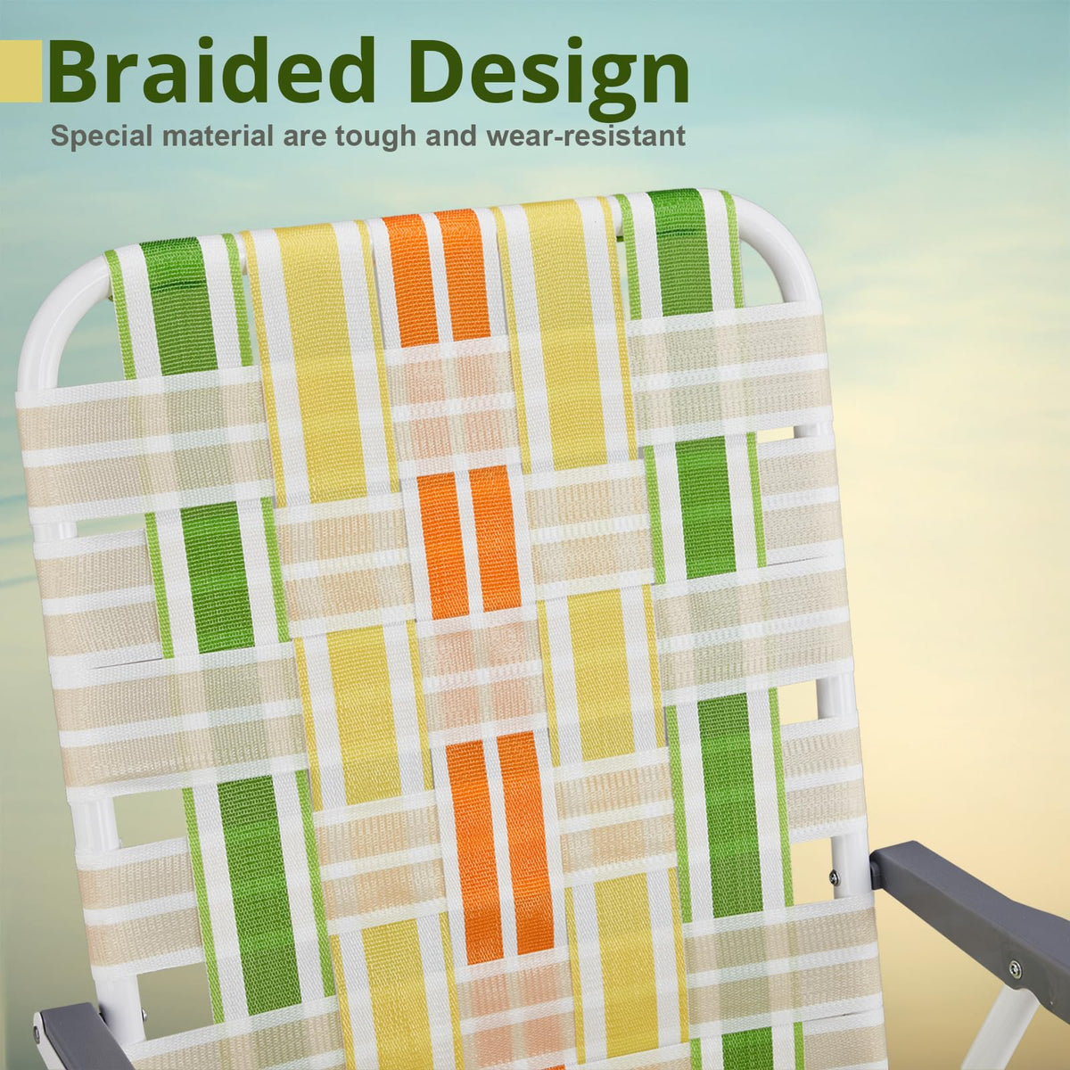 Set of 2 Webbed Folding Beach Chairs Yellow & Green V881