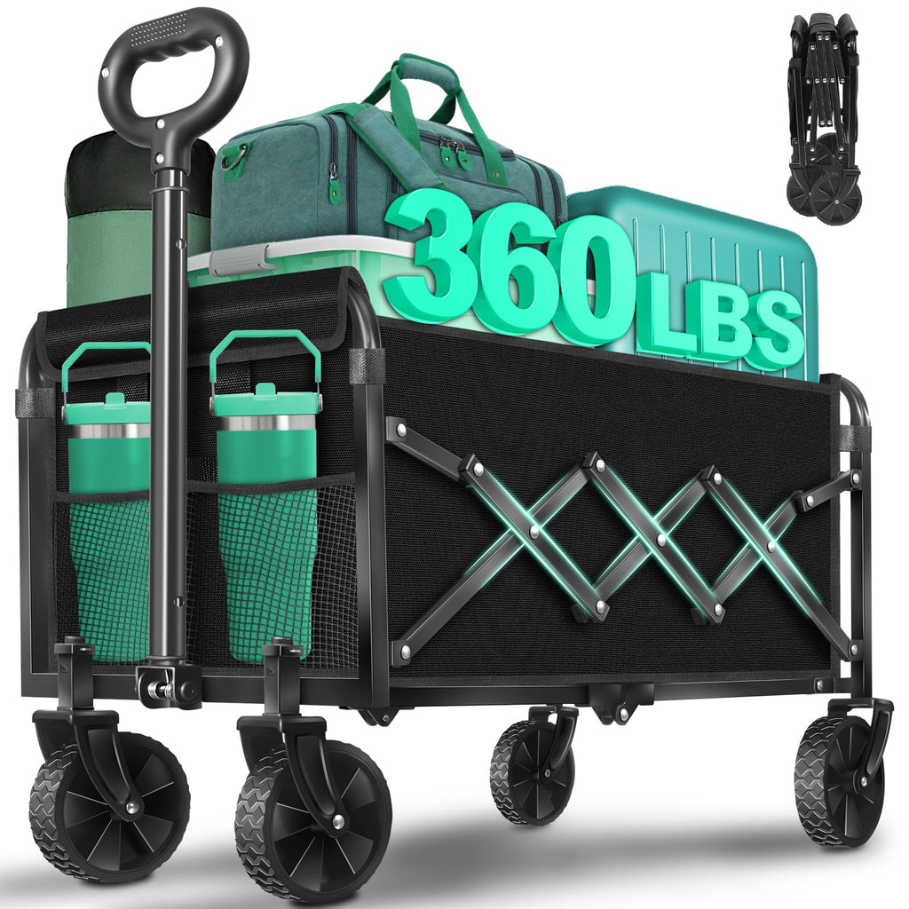 Collapsible Black Heavy Duty Utility Wagon Cart with Wheels Q2093